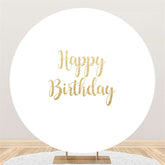 Lofaris Gold Glitter Happy Birthday Round Pure White Backdrop